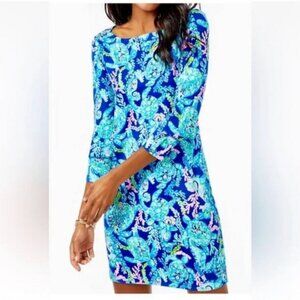 NWT Lilly Pulitzer XL Corsica Blue Sophie Dress Turtle Seahorses